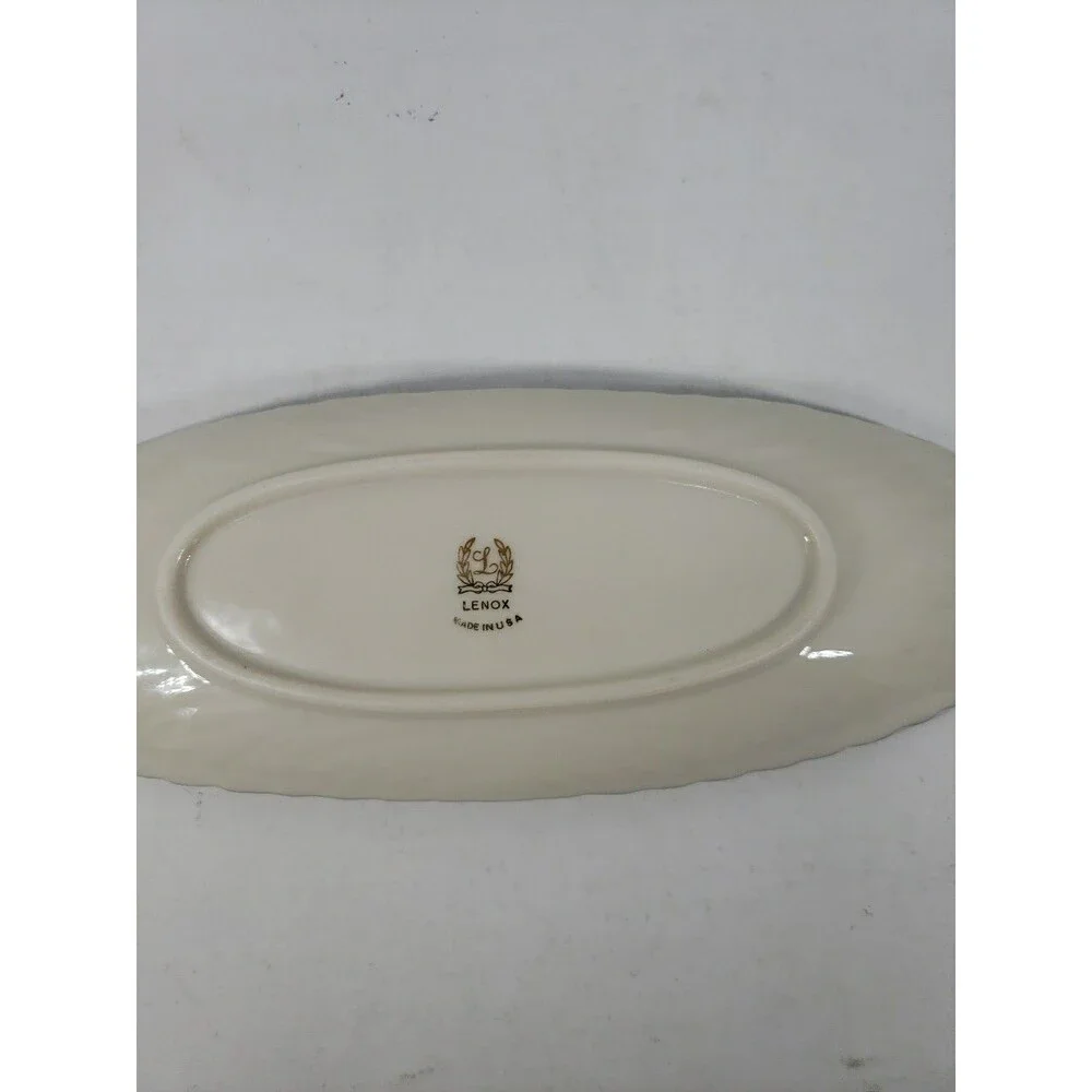 Vintage Lenox Butter Serving Tray Dish Ivory Platinum Trim Color Made in USA 9